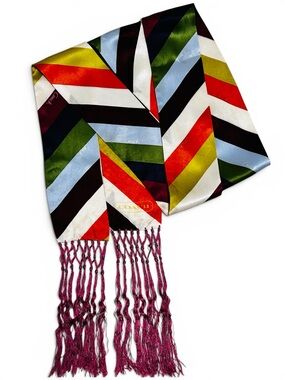 COACH Legacy Stripe Knotted Tassel Fringe Silk Scarf
